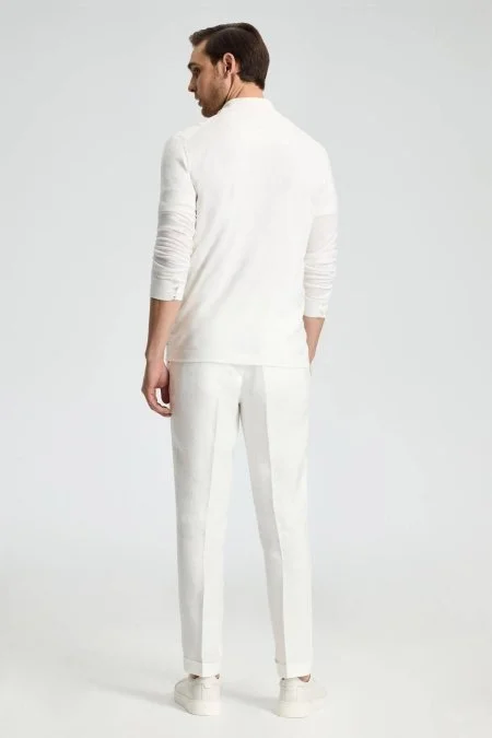 Ajur Örgü Detaylı İpek Karışım Beyaz Triko Gömlek