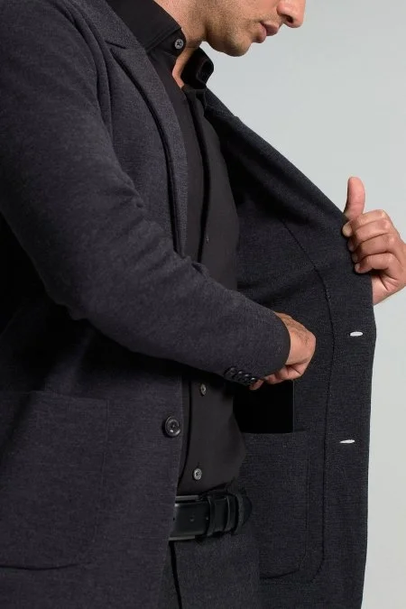 Extrafine Merino Antrasit Triko Blazer Ceket