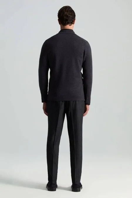Extrafine Merino Antrasit Triko Blazer Ceket