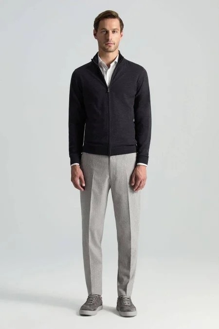 Extrafine Merino Fermuarlı Antrasit Triko Hırka