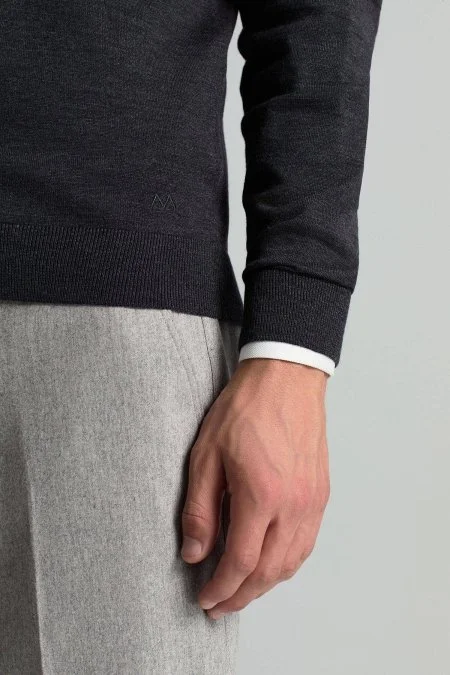 Extrafine Merino Fermuarlı Antrasit Triko Hırka