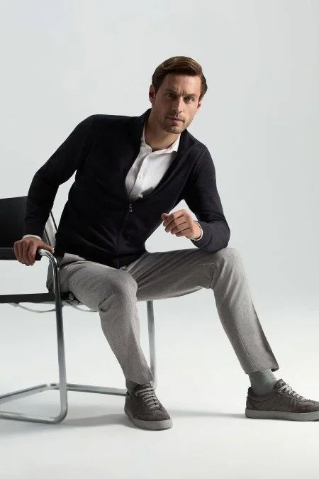 Extrafine Merino Fermuarlı Antrasit Triko Hırka