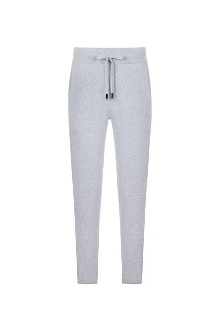 Bağcıklı Açık Gri Slim Fit Triko Pantolon