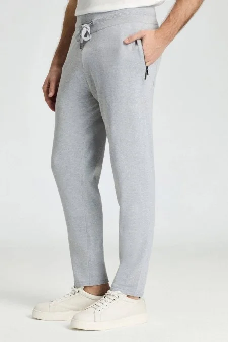 Bağcıklı Açık Gri Slim Fit Triko Pantolon