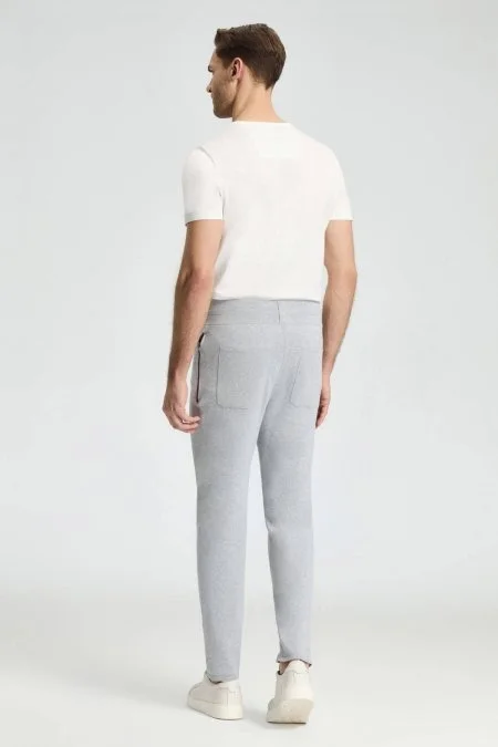 Bağcıklı Açık Gri Slim Fit Triko Pantolon