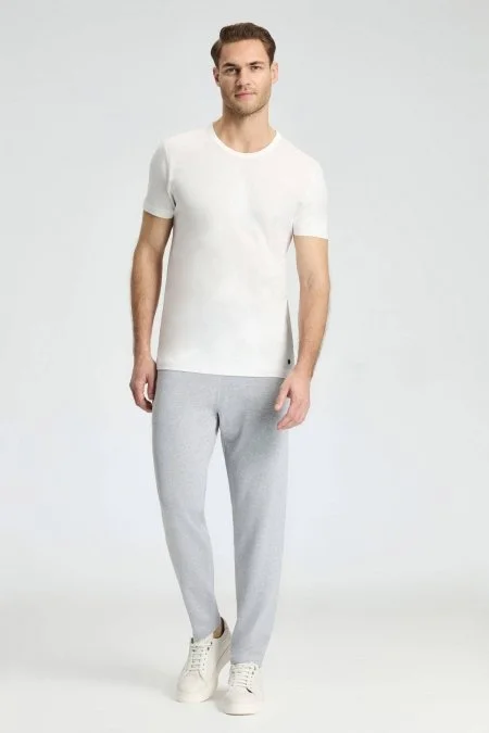 Bağcıklı Açık Gri Slim Fit Triko Pantolon