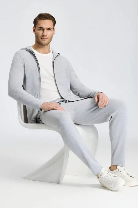 Bağcıklı Açık Gri Slim Fit Triko Pantolon