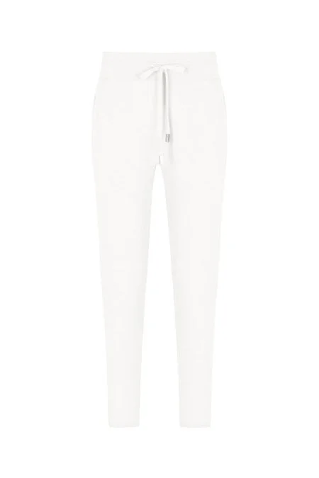 Bağcıklı Beyaz Slim Fit Triko Pantolon