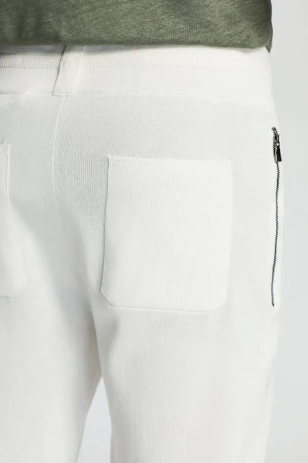 Bağcıklı Beyaz Slim Fit Triko Pantolon