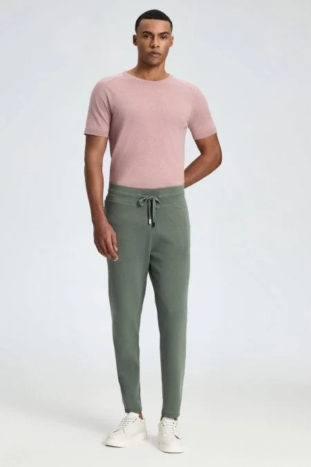 Bağcıklı Haki Slim Fit Triko Pantolon