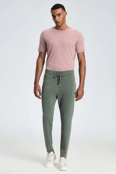 Bağcıklı Haki Slim Fit Triko Pantolon
