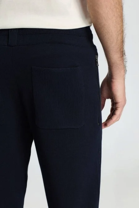 Bağcıklı Lacivert Slim Fit Triko Pantolon