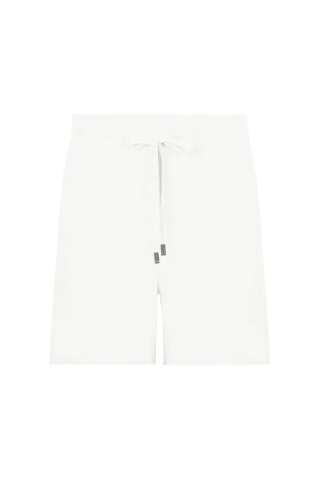 Bağcıklı Nakış Logolu Beyaz Triko Şort