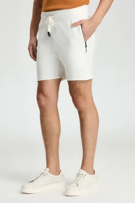 Bağcıklı Nakış Logolu Beyaz Triko Şort