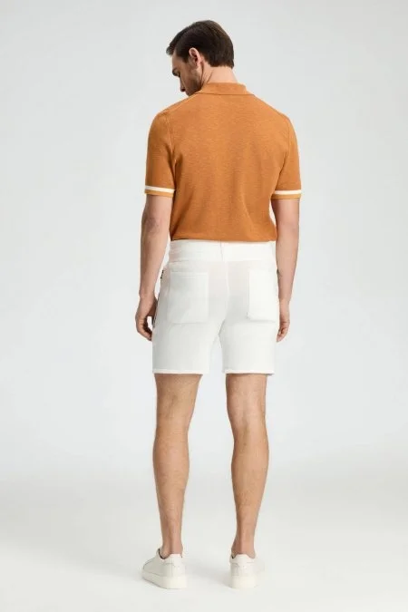 Bağcıklı Nakış Logolu Beyaz Triko Şort