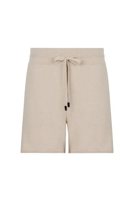 Bağcıklı Nakış Logolu Krem Rengi Triko Şort