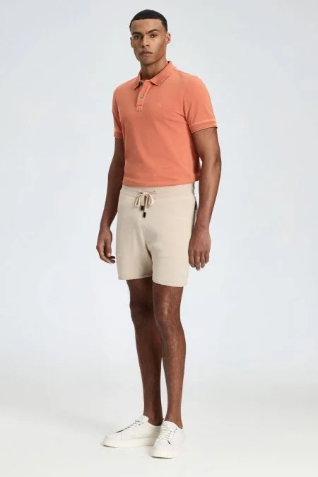 Bağcıklı Nakış Logolu Krem Rengi Triko Şort