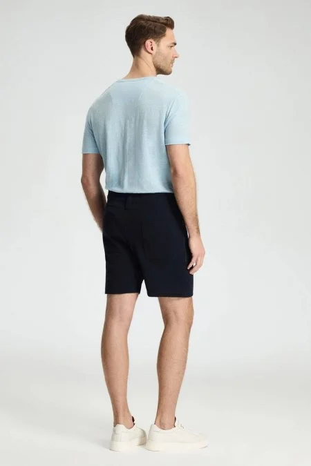 Bağcıklı Nakış Logolu Lacivert Triko Şort