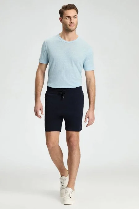 Bağcıklı Nakış Logolu Lacivert Triko Şort