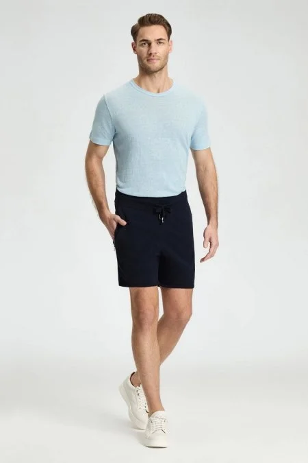 Bağcıklı Nakış Logolu Lacivert Triko Şort