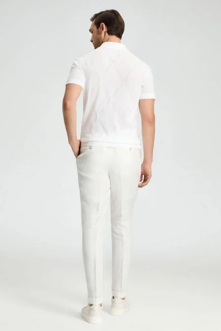 Baklava Desen Beyaz Merserize Pamuk Triko Polo