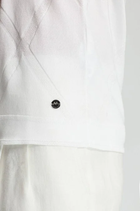 Baklava Desen Beyaz Merserize Pamuk Triko Polo