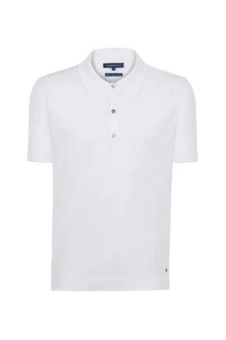 Baklava Desen Beyaz Merserize Pamuk Triko Polo