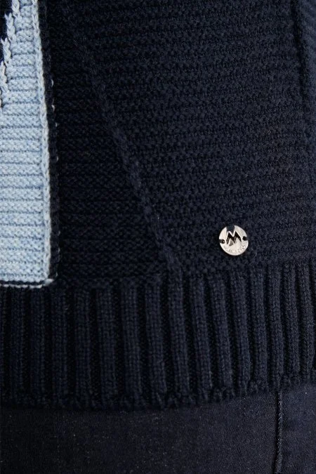 Baklava Desen Boğazlı Saf Kaşmir Lacivert Kazak