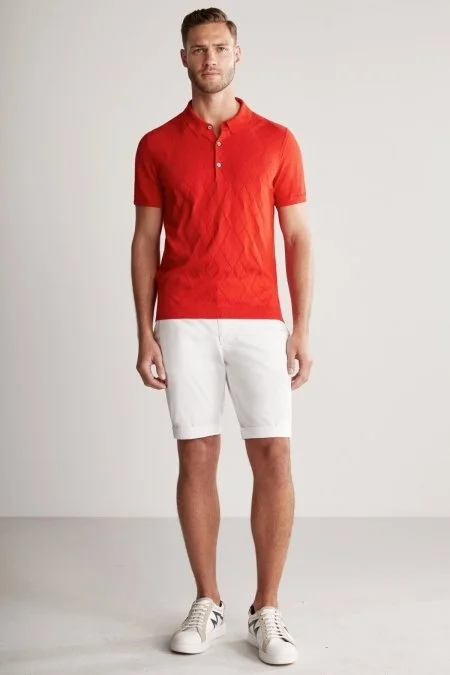 Argyle Desen Giza Pamuk Kırmızı Triko Polo