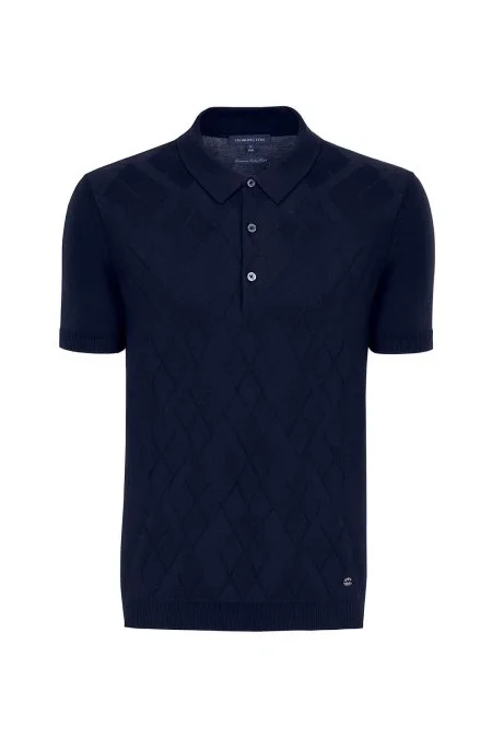 Baklava Desen Giza Pamuk Lacivert Triko Polo