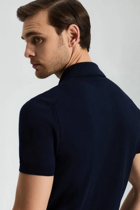 Baklava Desen Giza Pamuk Lacivert Triko Polo
