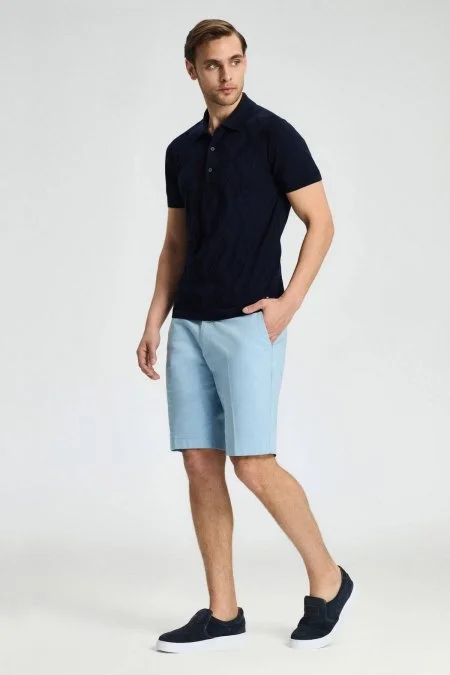 Baklava Desen Giza Pamuk Lacivert Triko Polo