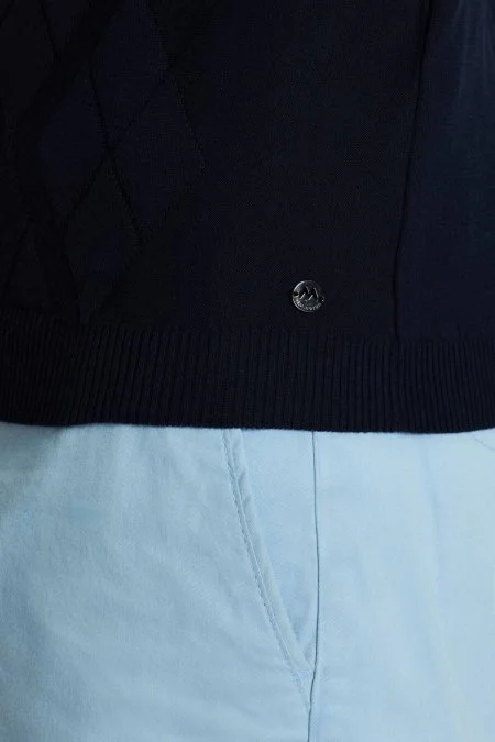 Baklava Desen Giza Pamuk Lacivert Triko Polo