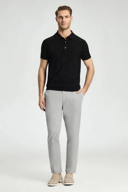 Baklava Desen Giza Pamuk Siyah Triko Polo