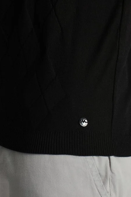 Baklava Desen Giza Pamuk Siyah Triko Polo