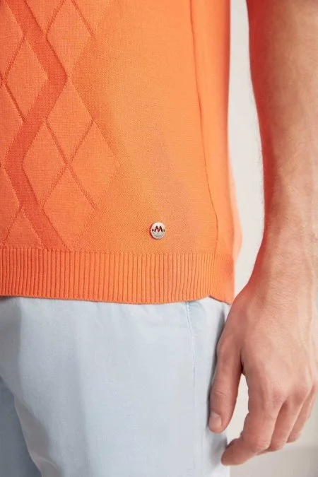 Argyle Desen Giza Pamuk Turuncu Triko Polo