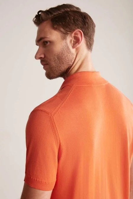 Argyle Desen Giza Pamuk Turuncu Triko Polo