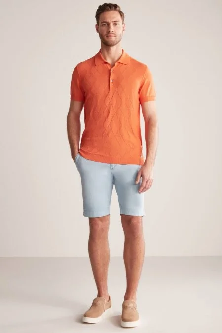 Argyle Desen Giza Pamuk Turuncu Triko Polo