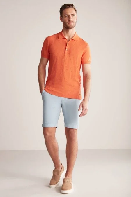 Argyle Desen Giza Pamuk Turuncu Triko Polo