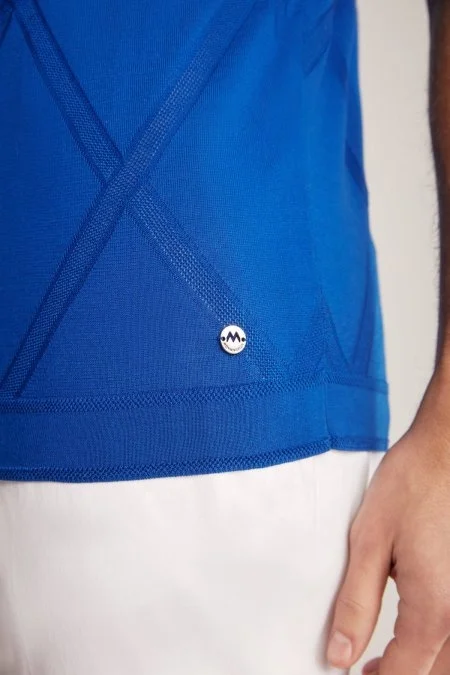 Baklava Desen İndigo Mavi Merserize Pamuk Triko Polo