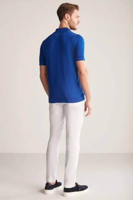 Baklava Desen İndigo Mavi Merserize Pamuk Triko Polo