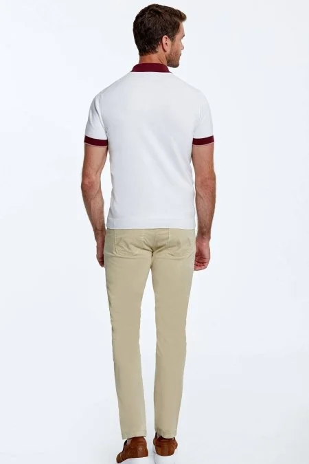 Baklava Desen Saf Pamuk Kırık Beyaz Triko Polo