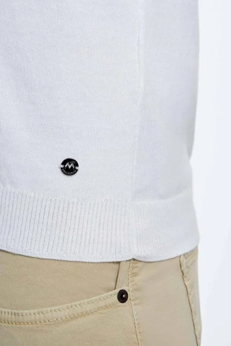 Baklava Desen Saf Pamuk Kırık Beyaz Triko Polo