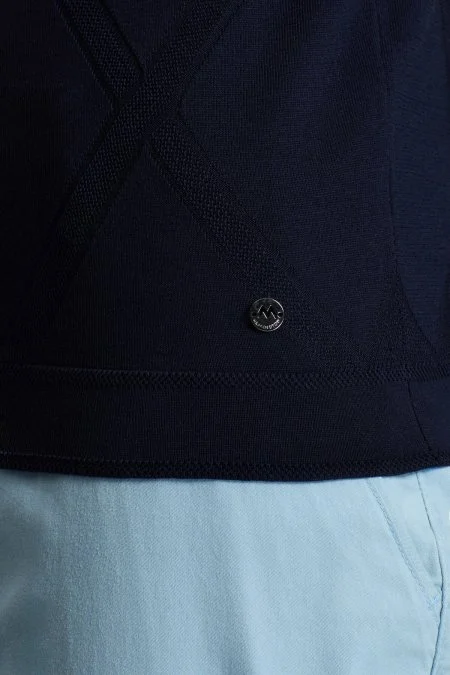 Baklava Desen Lacivert Merserize Pamuk Triko Polo