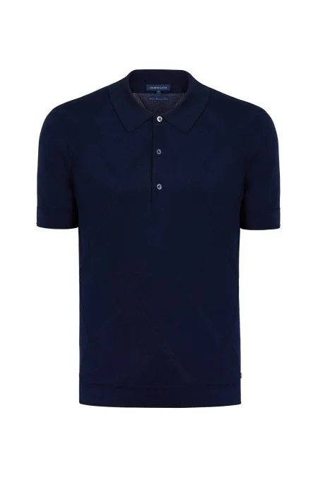 Baklava Desen Lacivert Merserize Pamuk Triko Polo