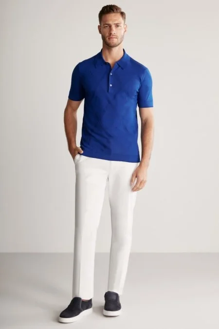 Baklava Desen Mavi Merserize Pamuk Triko Polo