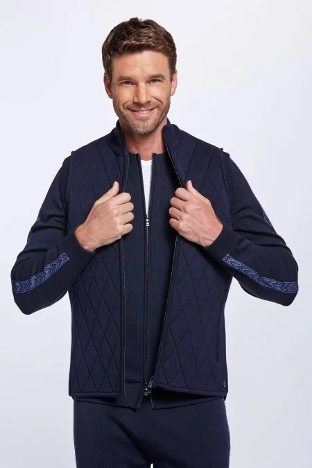 Merino Yün Activewear Lacivert Triko Yelek