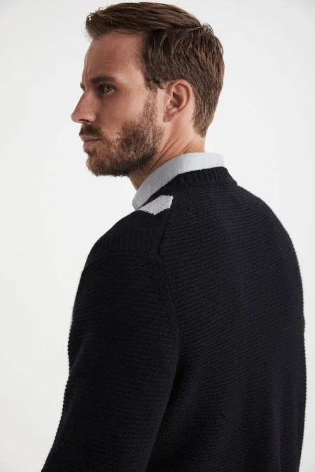 Baklava Desen Saf Kaşmir Siyah Kazak