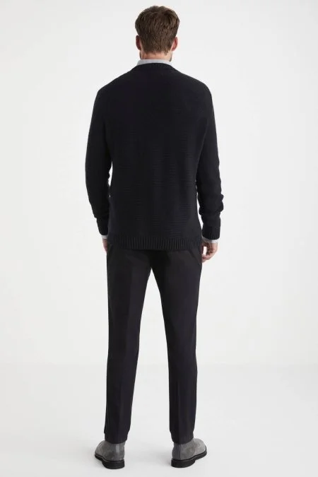 Baklava Desen Saf Kaşmir Siyah Kazak