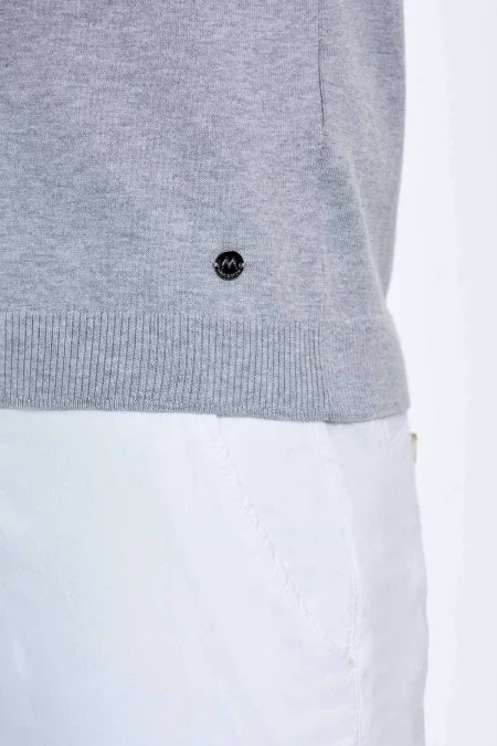 Baklava Desen Saf Pamuk Açık Gri Triko Polo